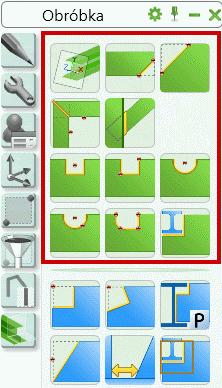 Modelowanie 1: Jedna grupa obiektów dla obróbek Wszystkie polecenia obróbki elementów są dostępne na jednej palecie narzędzi o nazwie