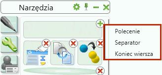 Użytkownik posiada dostęp do dodatkowych funkcji: Przeniesienie grupy lub utworzenie nowej Dodanie nowej ikony przy pomocy opcji Polecenie Dodanie Separatora grupy