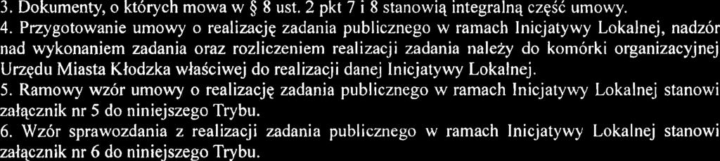 Umowa w szczegolnoici zawiera: 1) opis zadania publicznego oraz term in wykonania I nicjatywy, 2) wysokoid kwoty wspblfinansowania Gminy, 3) udzial Inicjatora, 4) termin realizacj i zadania, 5) tryb