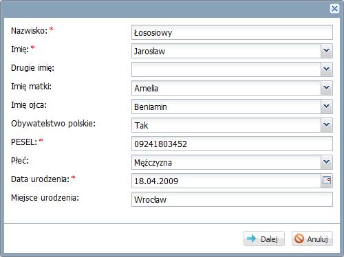 Wprowadzanie i edytowanie danych uczniów 17 6. Kliknij przycisk Dalej. 7. Wypełnij dane adresowe i kliknij przycisk Zapisz. 8.