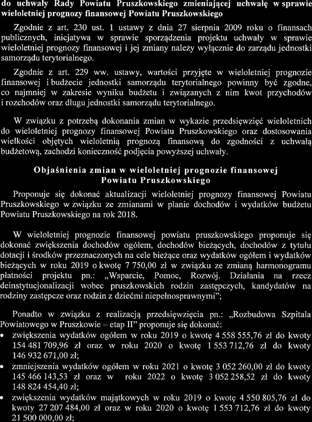 UZASADII do uchwli' dy Powitu Pruszkowskio zminijącj uchwłę w sprwi wiloltnij pronozy finnsowj Powitu Pruszkowskio Zodni z rt. 2 ust.