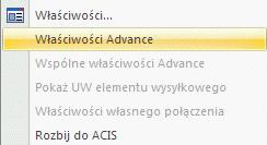 Dostęp do właściwości elementu Podczas wstawiania elementu Advance otwiera się okno właściwości.