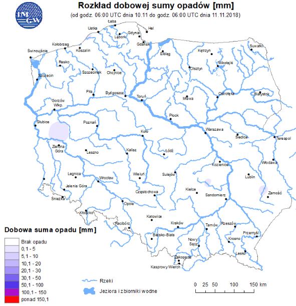 Rozkład dobowej sumy opadów Prognoza