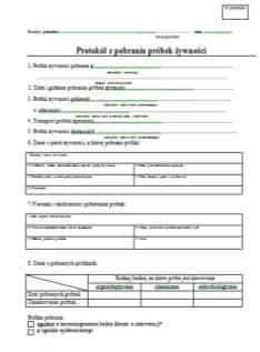 DOKUMENTOWANIE PROCESU POBIERANIA PRÓBEK PROTOKÓŁ POBRANIA PRÓBKI o Miejsce pobrania: lokalizacja, punkt poboru i miejsce poboru z obiektu o Data i czas pobrania o Identyfikacja próbkobiorcy o Metoda