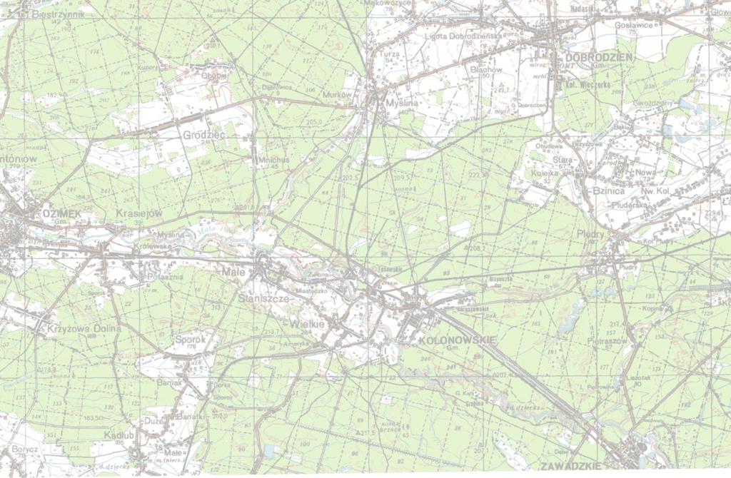 Rys. 3 Przebieg ciągów 2 klasy osnowy podstawowej bazowej wysokościowej 5.3 Punkty szczegółowej osnowy poziomej 5.3.1 Dotychczasowe punkty II klasy nie włączone do osnowy podstawowej Na terenie powiatu istnieje 3 punktów triangulacji państwowej, które obecnie zakwalifikowane są do II klasy (według G-1).