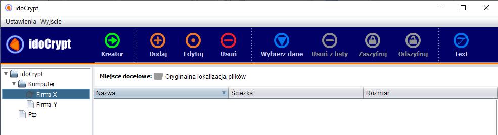 3. Szyfrowanie / odszyfrowanie tekstu W pierwszej kolejności należy wybrać połączenie (w sekcji Komputer) którym będzie szyfrowany lub odszyfrowywany tekst, lub stworzyć nowe (