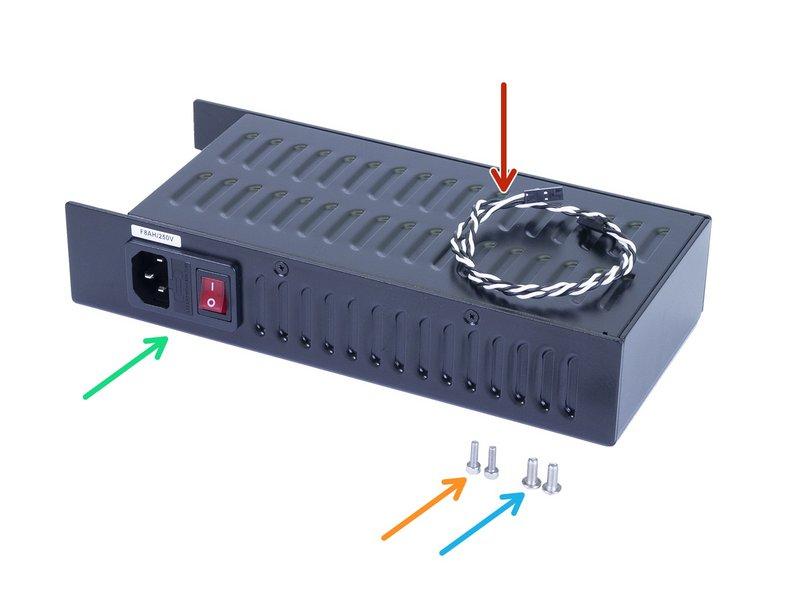 Step 27 Przygotowywanie części zasilacza Dla następnych kroków przygotuj: Zasilacz 24 V (1x) Przewód Power Panic (1x) Przewód zasilający (2x) Śruba M4x10r z łbem kulistym (2x) Śruba M3x10 (2x)