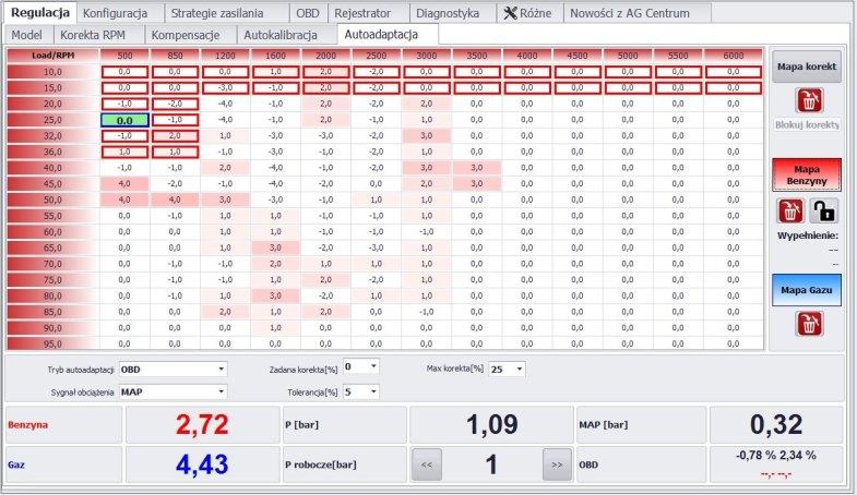 Tryb autoadaptacji - OBD Tryb OBD ma jedną znaczącą przewagę nad trybem Mapy benz/gaz. Nie wymaga żmudnego zbierania bazowej mapy benzynowej.