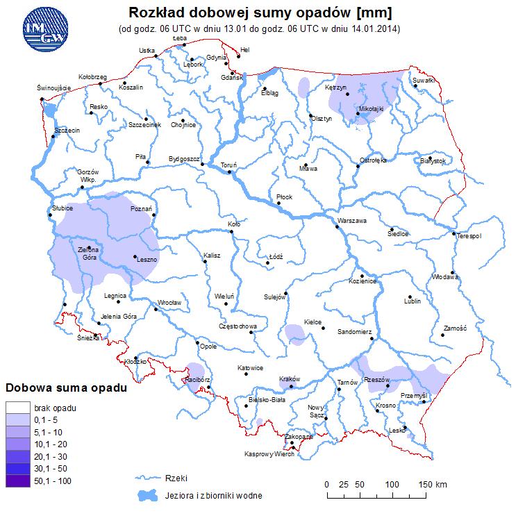 01.2014 Przebieg Po występujących w dzień opadach deszczu i deszczu ze śniegiem, nastąpi spadek temperatury
