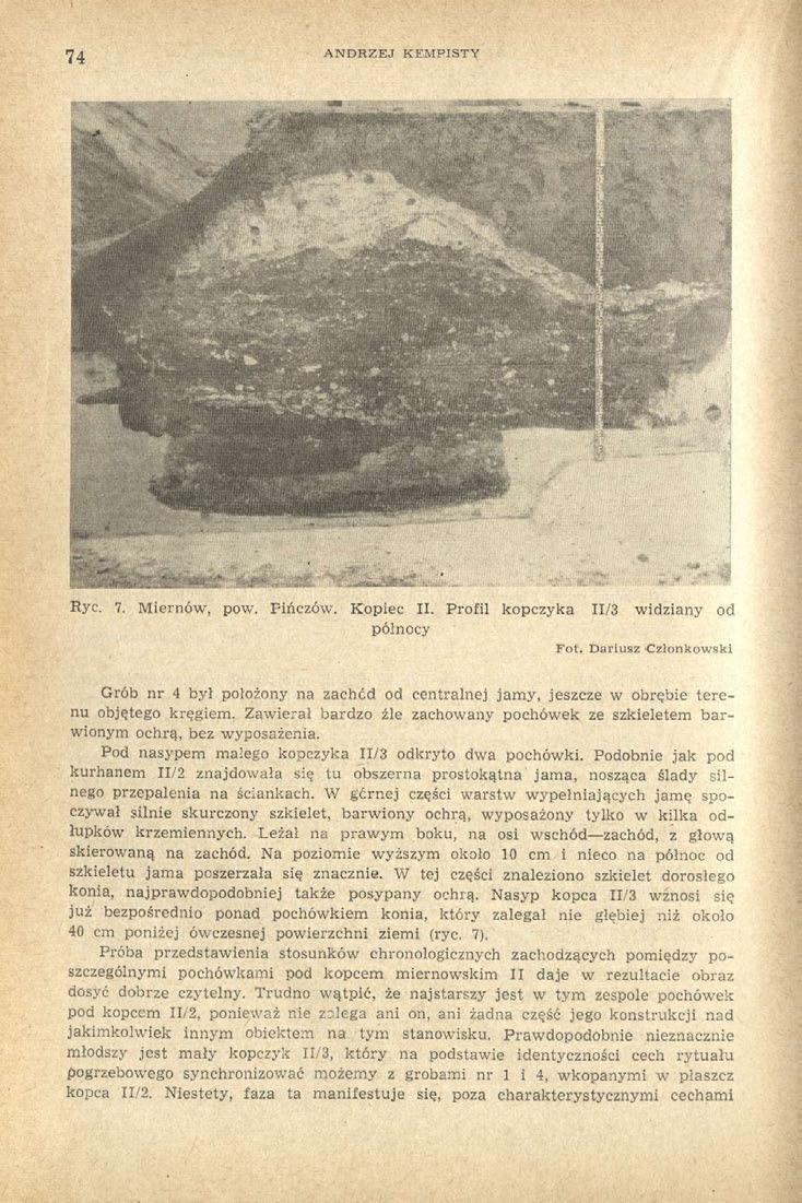 74 ANDRZEJ KEMPISTY Ryc. 7. Miernów, pow. Pińczów. Kopiec II. Profil kopczyka II/3 widziany od północy Fot.