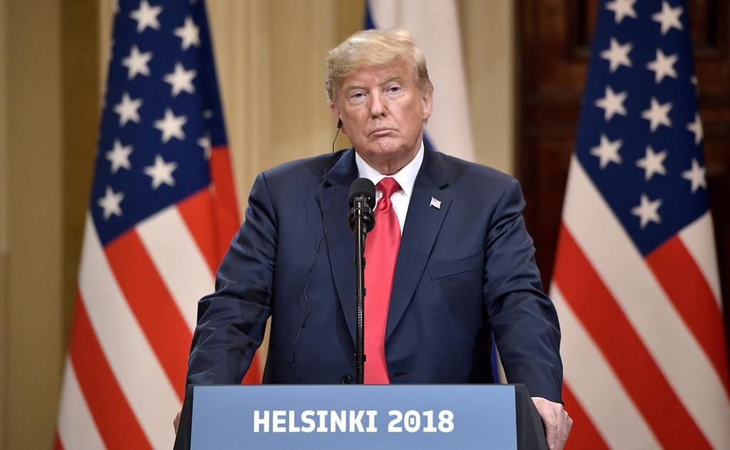 HELSINKI, 16 LIPCA 2018 R. PREZYDENT USA DONALD TRUMP NA KONFERENCJI PRASOWEJ PO SPOTKANIU Z WŁADIMIREM PUTINEM. ŹRÓDŁO: KREMLIN.