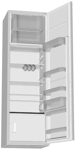 1 Zamrażalnik 2 Lampka oświetlenia wnętrza chłodziarki 3 Panel sterowniczy 4 Szklane półki (podzielne) 5 Pojemnik na jajka (zamknięty: na 6 sztuk, otwarty: na 12 sztuk) 6 Wysuwana szklana półka