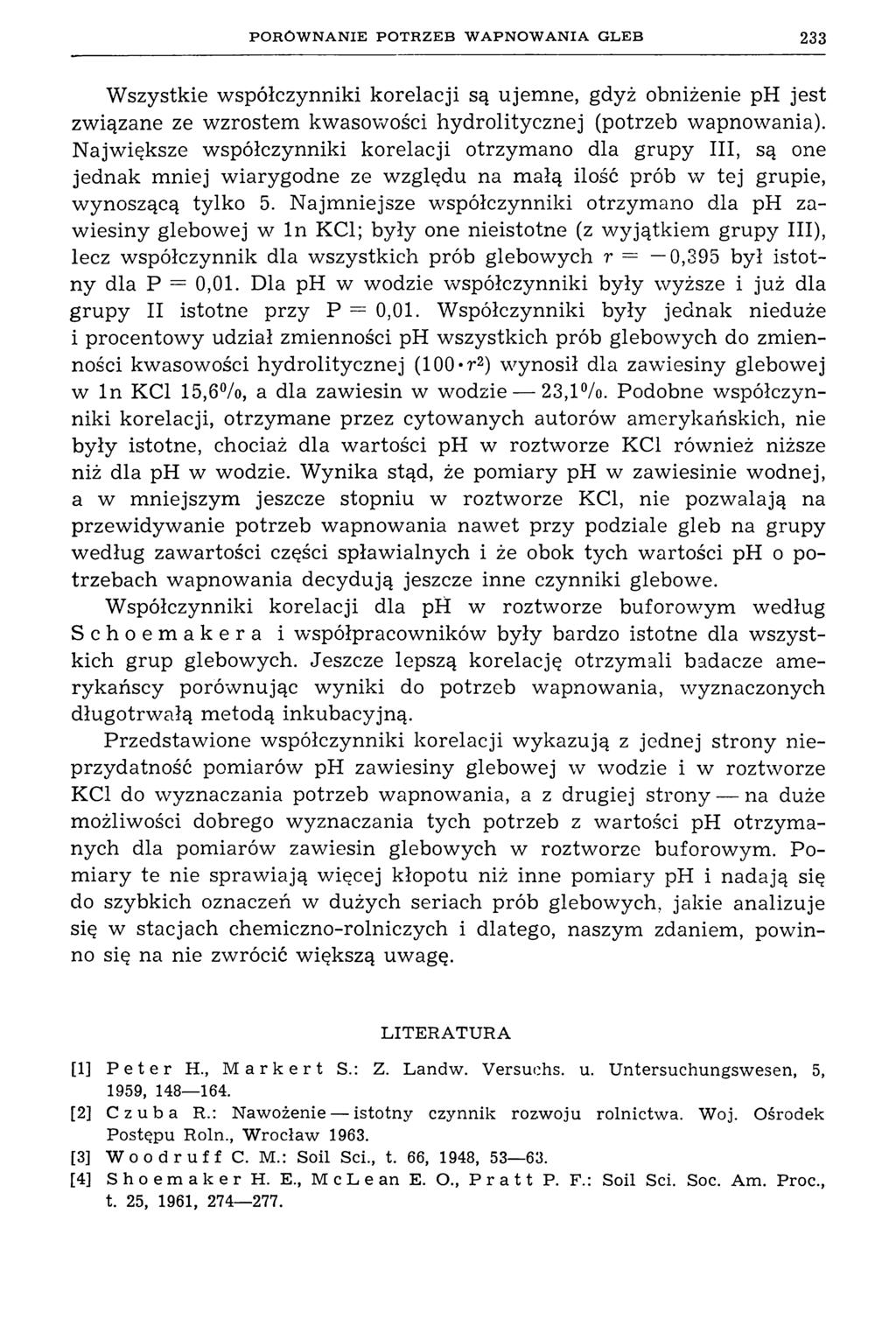 PORÓWNANIE POTRZEB WAPNOW ANIA GLEB 233 Wszystkie współczynniki korelacji są ujemne, gdyż obniżenie ph jest związane ze wzrostem kwasowości hydrolitycznej (potrzeb wapnowania).