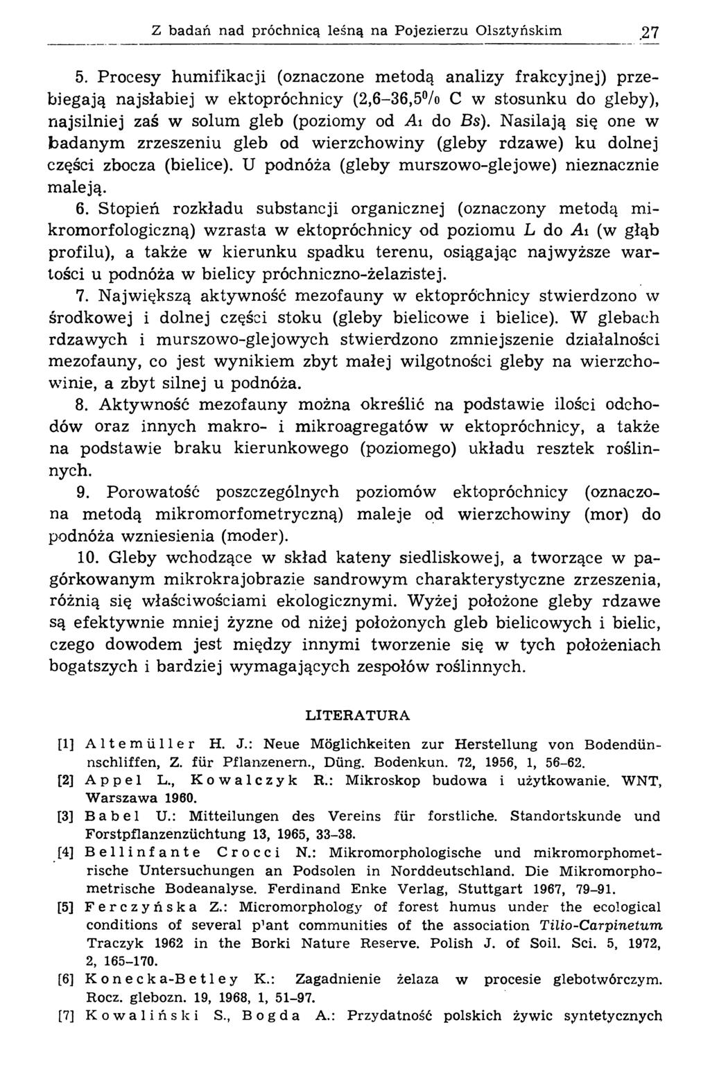 Z badań nad próchnicą leśną na Pojezierzu Olsztyńskim.27 5.