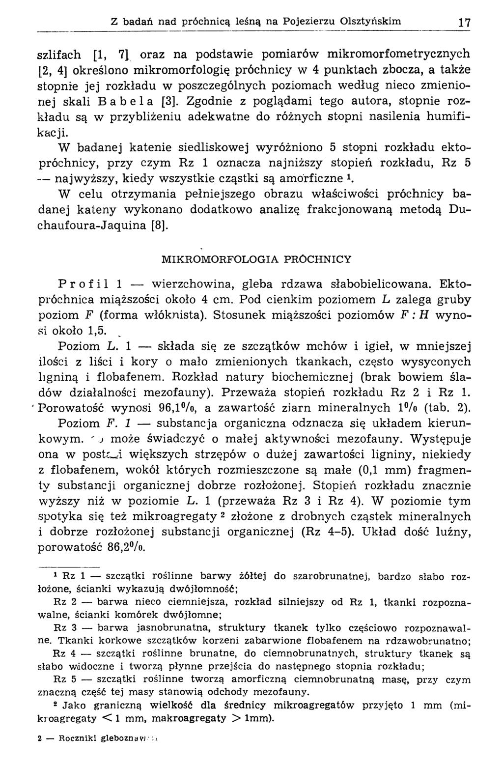 Z badań nad próchnicą leśną na Pojezierzu Olsztyńskim 17 szlifach [1, 71 oraz na podstawie pomiarów m ikrom orfom etrycznych [2, 4] określono mikromorfologię próchnicy w 4 punktach zbocza, a także
