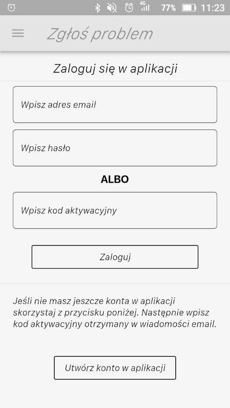 Zakładanie konta Po otworzeniu aplikacji po raz pierwszy należy kliknąć w przycisk Zaloguj się.
