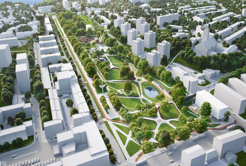Wizualizacja Parku Centralnego w Gdyni, Arch-Deco Prace budowlane będą podzielone na trzy etapy. Pierwszy dotyczy obszaru pomiędzy ul. Legionów i Tetmajera, drugi obejmie obszar pomiędzy ul.