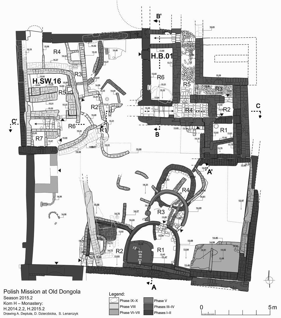 DONGOLA, SUDAN SEASON 2015 2016 fig. 7. Kom H. Monastery. The plan of Courtyard A (compiled by A. Deptuła, D. Dzierzbicka, S. Lenarczyk, PCMA archive). Ryc. 7. Klasztor, zabudowa na dziedzińcu A.