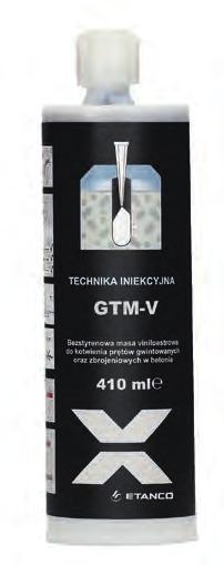 GTM-P BEZSTYRENOWA ŻYWICA POLIESTROWA Bezstyrenowa masa poliestrowa to dwukomponentowy (żywica i utwardzacz) system kotwy chemicznej na bazie żywicy poliestrowej.