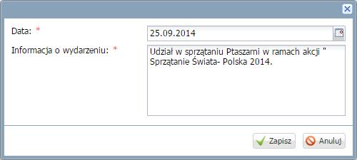 38 Materiały dla uczestnika instruktażu Ćwiczenie 14. Wpisanie informacji o wydarzeniu, w którym uczestniczyła klasa (*) 1.