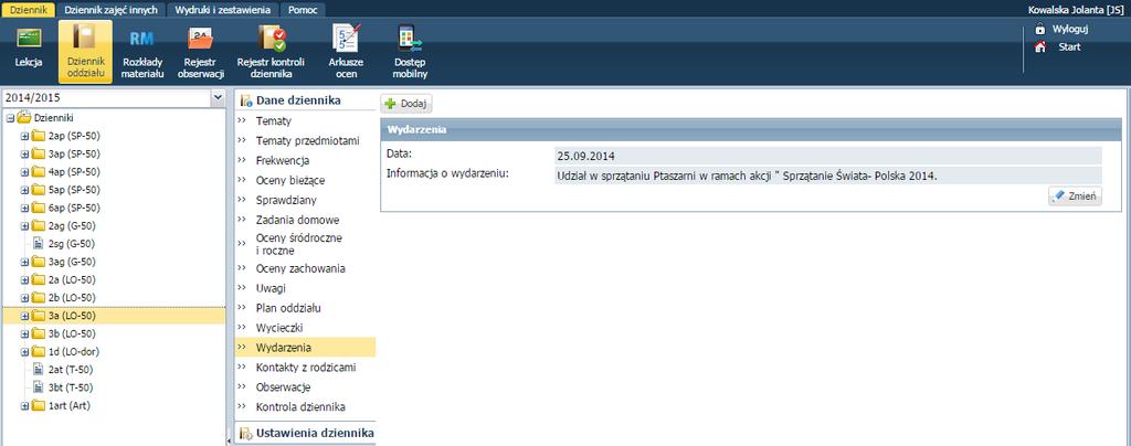 68 Materiały dla uczestnika instruktażu Widok Wydarzenia- pozwala na wprowadzeniu
