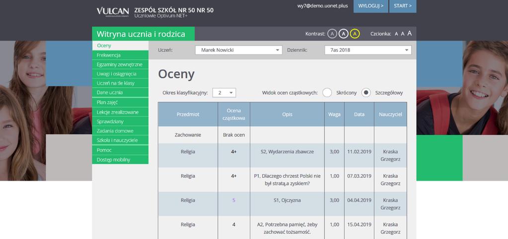 80 Materiały dla uczestnika instruktażu Wyświetlą się informacje na temat ocen cząstkowych, średniej, sumy punktów, przewidywanej oceny śródrocznej (rocznej), końcowej oceny śródrocznej (rocznej)j.