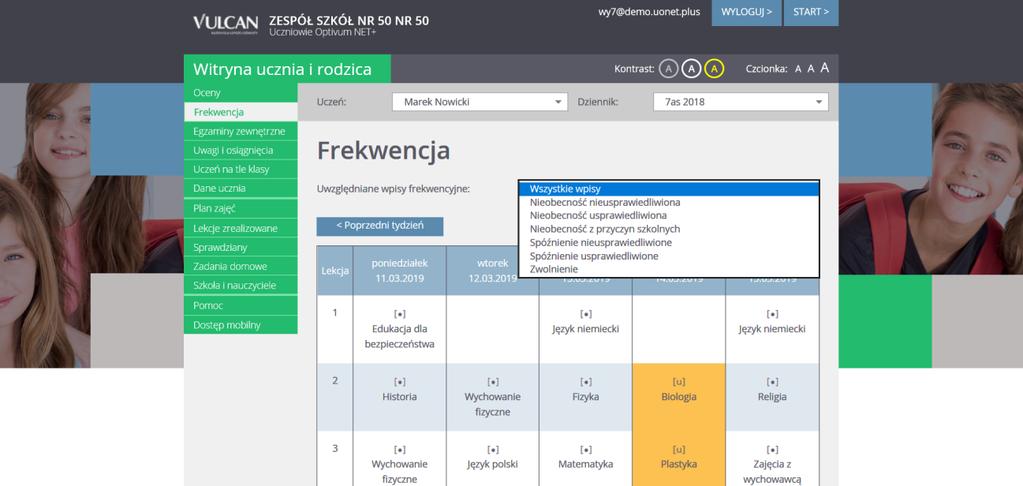 Korzystanie z Modułu Uczeń 81 4. Zapoznaj się z frekwencją ucznia.