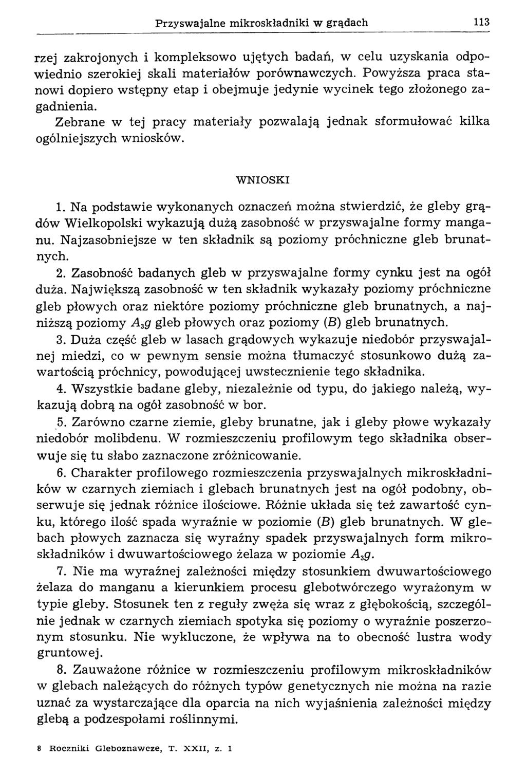 Przyswajalne mikroskładniki w grądach 113 rzej zakrojonych i kom pleksow o u jęty ch badań, w celu uzyskania odpow iednio szerokiej skali m ateriałów porów naw czych.