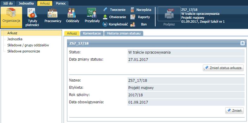 28 Materiały dla uczestnika instruktażu Ćwiczenie 2. Uzupełnianie danych jednostki Przejrzymy i w razie potrzeby uzupełnimy pobrane z rejestru dane jednostki, dla której opracowywany będzie arkusz. 1.