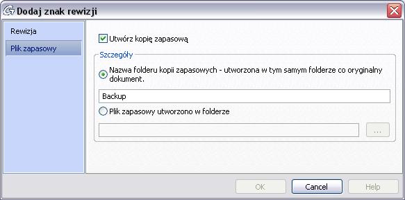 Narzędzie Rewizja tworzy kopię zapasową rysunków i nadaje znak rewizji do aktualnych lub nieaktualnych rysunków. Znak rewizji jest przypisywany do nazwy rysunku co pozwala śledzić historię rysunków.