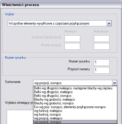 Rysunek 245: Wybór procesu rysunkowego Rysunek 246: Okno "Właściwości procesu" Podaj numer dla tworzonego rysunku