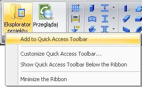 Dodawanie opcji do Paska narzędzi szybkiego dostępu 1. Na pasku narzędzi szybkiego dostępu kliknij. 2. Wybierz Więcej poleceń z wyświetlonego menu. 3.