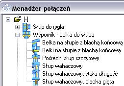 Rygiel jest połączony z pasem słupa za pomocą wstawki trójkątnej. Wstawka jest połączona z ryglem za pomocą blach czołowych. Okno właściwości połączenia otwiera się po jego wstawieniu.