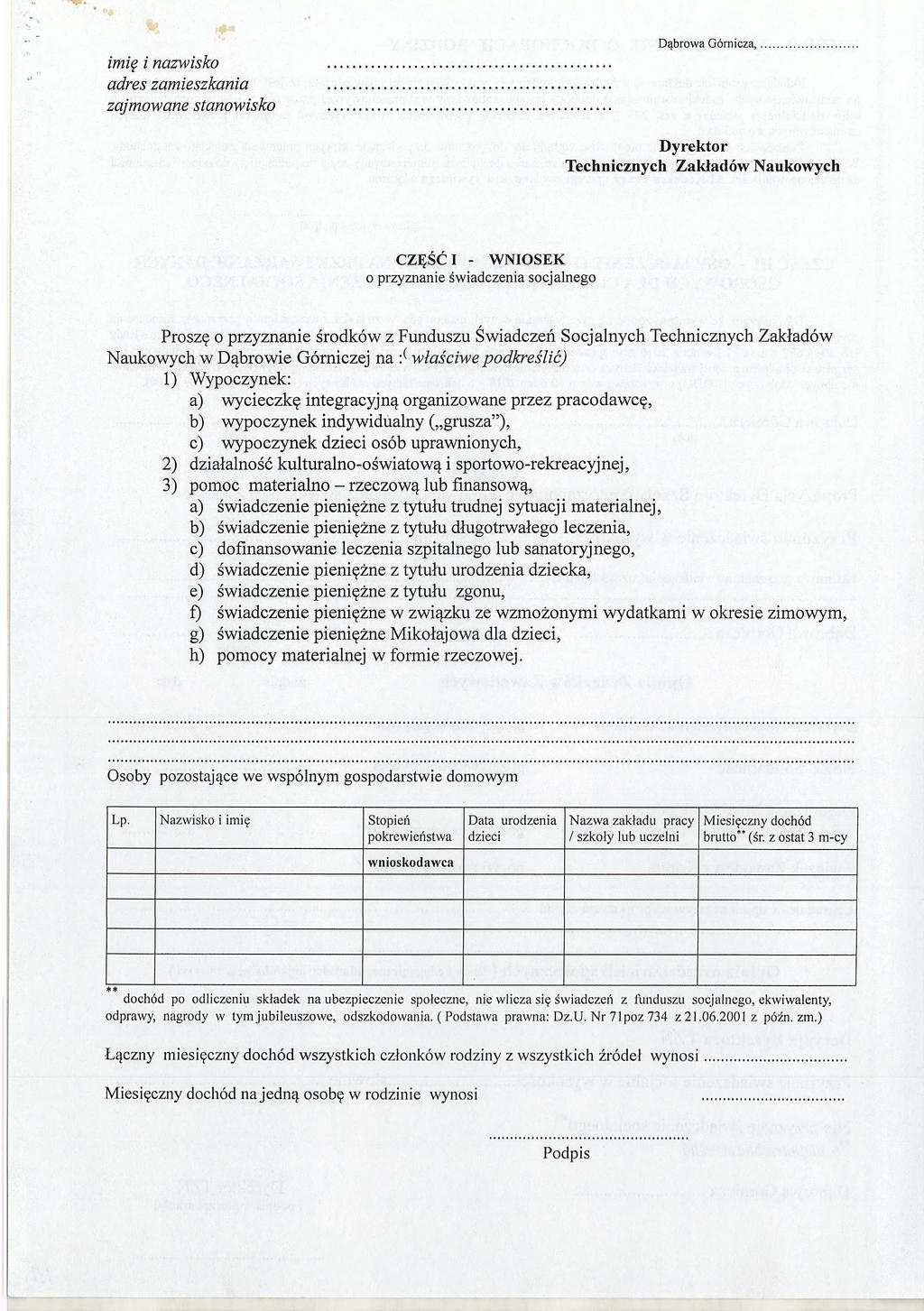 imię i nazwisko........ adres zamieszkania...... zajmowanestanowisko.... Dąbrowa Górnicza,.