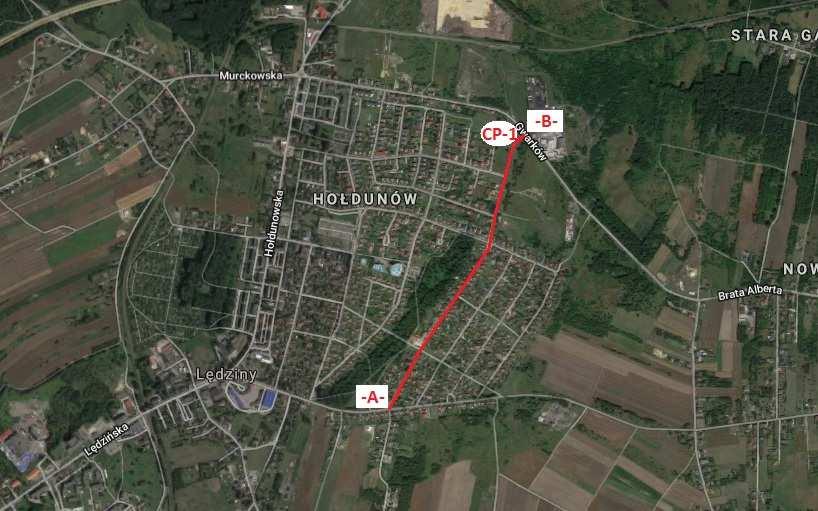 1.5 Szczegółowe właściwości funkcjonalno-użytkowe 1.5.1 Podstawowe parametry inwestycji 1) Zakres rzeczowy odcinka ul. Grunwaldzkiej Ryc. 2 Przebieg drogi rowerowej w ciągu ulicy Grunwaldzkiej Tab.
