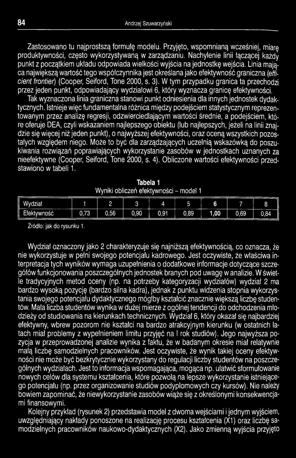 Linia mająca największą wartość tego współczynnika jest określana jako efektywność graniczna (efficient frontier) (Cooper, Seiford, Tone 2000, s. 3).