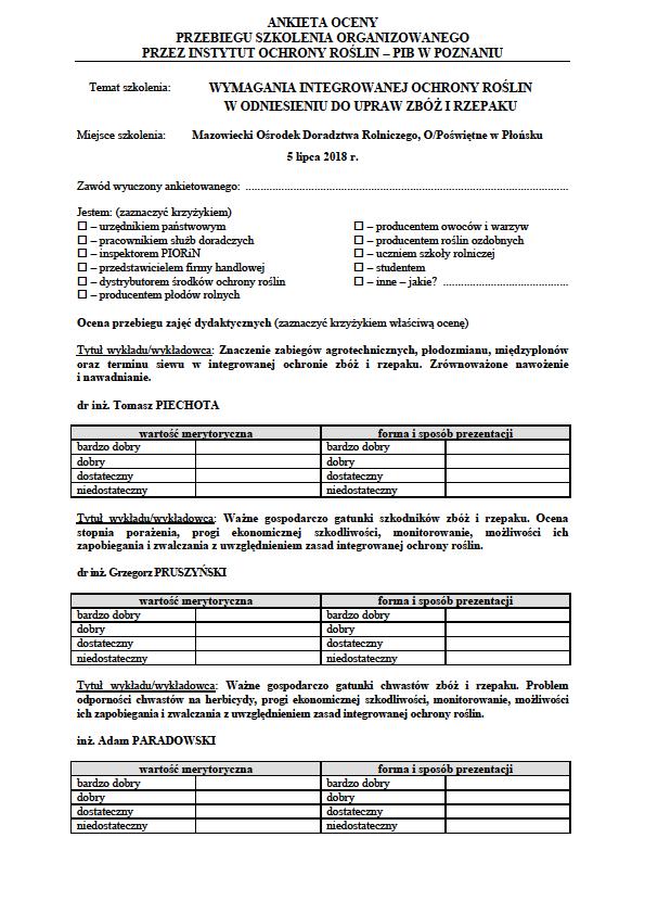 Zaświadczenia/Ankiety Uczestnicy szkoleń