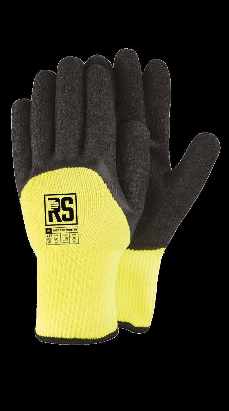 RS SAFE TEC WINTER Rękawica ocieplana na wkładce akrylowej wyposażona w system Ins-Tech. Powleczenie lateksem powoduje zwiększoną wytrzymałość rękawicy.