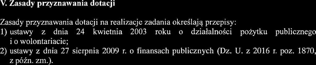 6. Dotacja nie może być przeznaczona na zadania o charakterze inwestycyjnym ub inne zadania niezwiązane bezpośrednio z przedmiotem ogłaszanego konkursu. V.
