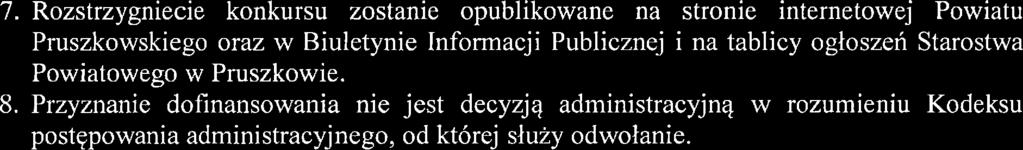 Przyznanie dofinansowania nie jest decyzją administracńną w rozumieniu Kodeksu postępowania administracyjnego, od której służy odwołanie. VIII.