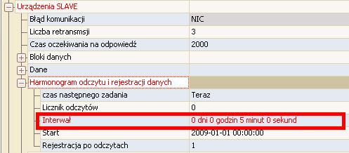Użytkownik może zdefiniować po którym odczycie danych z urządzeń mają one być zalogowane do nielotnej pamięci FLASH: