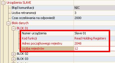 Dane z urządzeń podrzędnych mogą być odczytywane