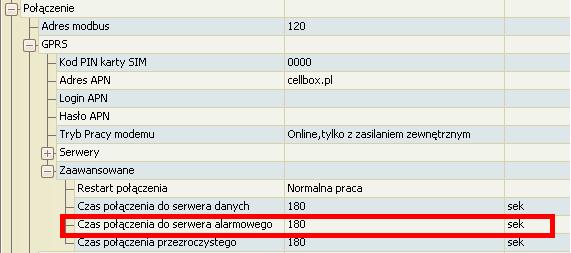 Zwarcie lub rozwarcie wejścia cyfrowego 2 Zwarcie lub rozwarcie wejścia cyfrowego 3 Jeżeli modem jest wyłączony następuje natychmiastowe jego włączenie i nawiązanie połączenia do serwera alarmowego