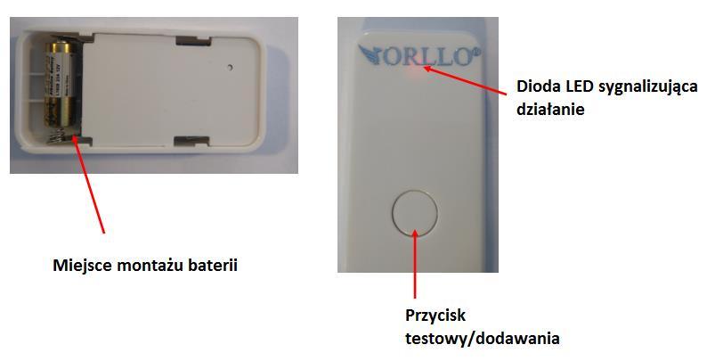 OPIS TECHNICZNY URUCHOMIENIE 1) Przesuń klapkę i włóż baterię z zestawu do urządzenia 2) Zamontuj klapkę zabezpieczającą 3) Naciśnij przycisk, dioda LED powinna sygnalizować działanie.