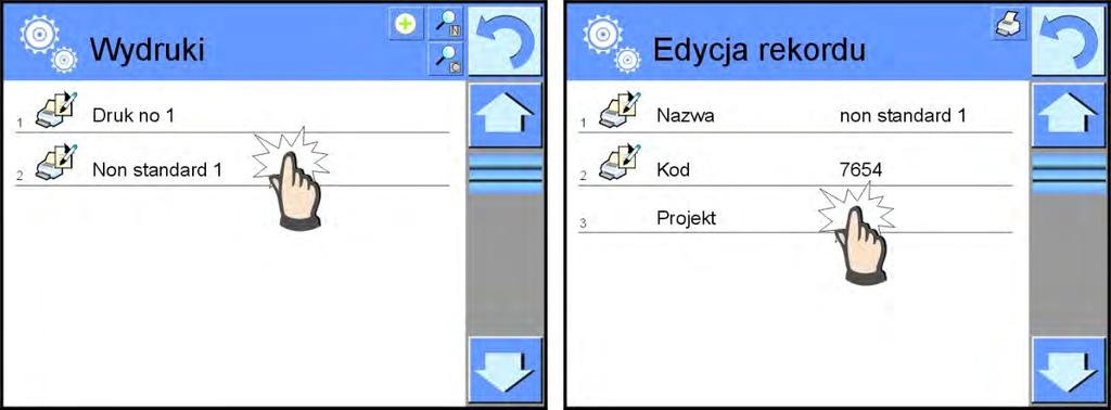 30.19. Wydruki Baza Wydruków zawiera wszystkie wydruki NIESTANDARDOWE. Każdy z nich posiada nazwę, kod oraz tzw. projekt. Procedura: Należy wejść do podmenu < Bazy Danych>, nacisnąć pole < Wydruki>.