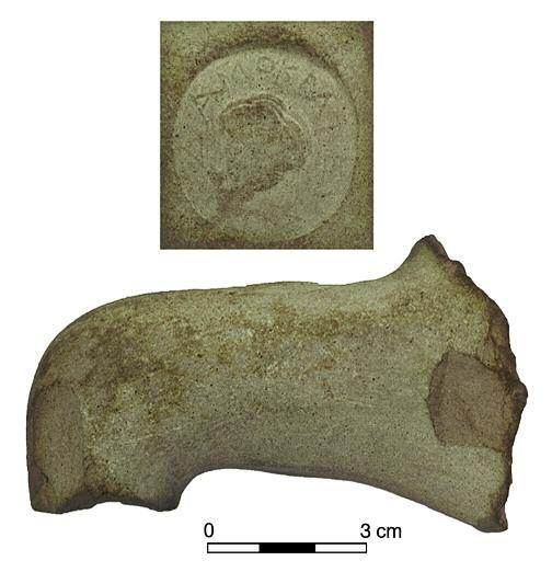 4), along with stamped handles of Rhodian amphorae (Fig. 5) and fragments of Megarian bowls (Fig. 6). fig. 4. fragment of a terracotta statuette, inv. no. T.XXv.15.