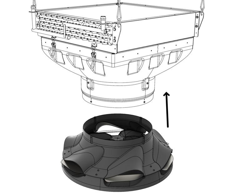 4.3. INSTALLATION 6-SIDE AIR OUTLET AGRO HT 4.3. MONTAŻ NAWIEWNIK AGRO HT 4.3. MONTAGE DIFFUSOR AGRO HT 4.3. УСТАНОВКА - РАСПРЕДЕЛИТЕЛЬ AGRO HT The 6-SIDE OUTLET DIFFUSOR AGRO HT distributes the air when the heater is mounted under the ceilng.