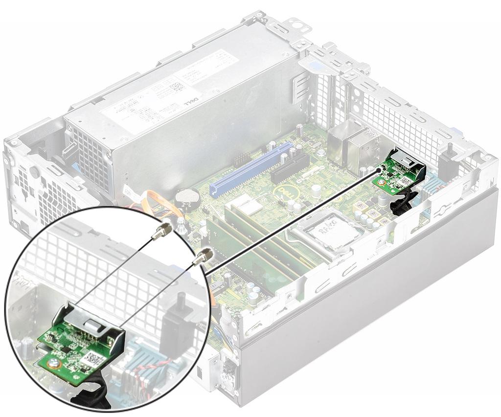 8. Aby zainstalować radiator: a) Umieść radiator na procesorze [1]. b) Dokręć cztery śruby mocujące zestaw radiatora do płyty systemowej [2].