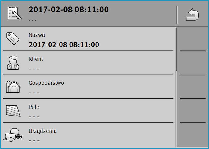 5 Przebieg pracy z ISOBUS-TC Krok 3: Wprowadzanie i zapisywanie danych zlecenia Ekran Dane zlecenia jest wyświetlony: 1. Dotknij opcji Nazwa. Pojawia się klawiatura.