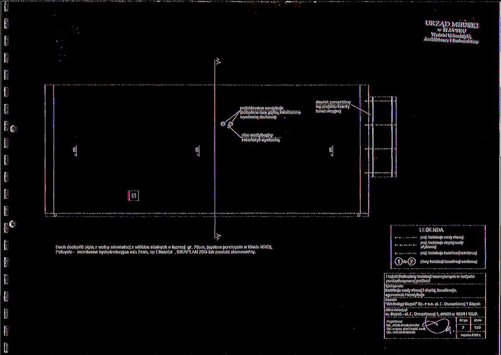 URZĄD MIEJSKI w SŁUPSKU Urbanstyk, Archtektury Budownctwa > daszek przeszkony projektowana wentyacja W9 projektu branży s < [ocepana rura gętką zakończona konstrukcyjnej wywewką dachową) # 0 Dach
